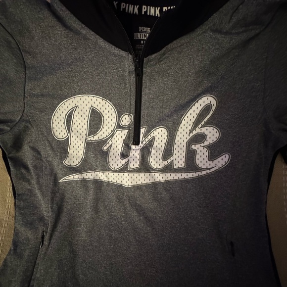 Gray and Black Quarter-Zip Pullover by VS PINK - Picture 2 of 7